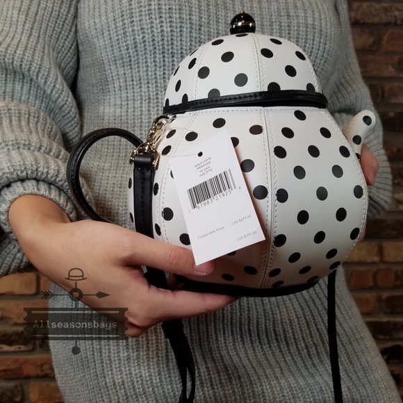 Kate Spade NY New York Tea Pot Tea Party White and Black CROSSBODY Authentic - Picture 7 of 10